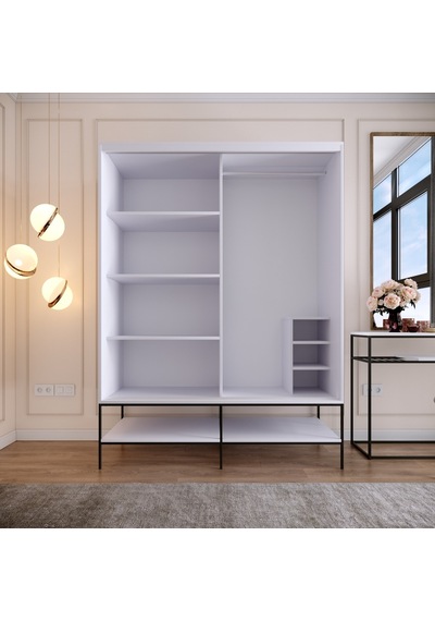 Pasific Home Martin 2 Kapaklı Sürgülü Gardırop Elbise Dolabı Beyaz - Beyaz Mermer 150 CM