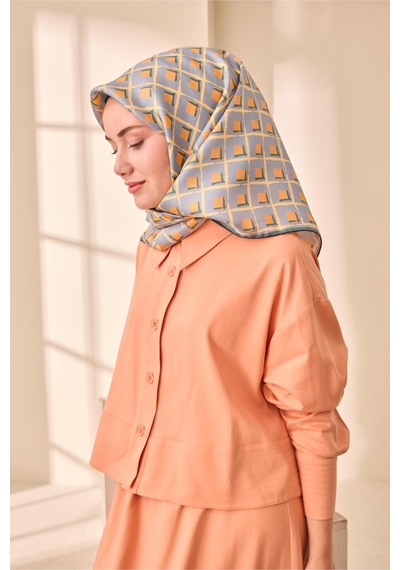 Silk Home Twill İpek Eşarp 11474 - 90 X 90 / Buz Mavisi,somon,yeşil-55 Buz Mavisi,somon,yeşil-55