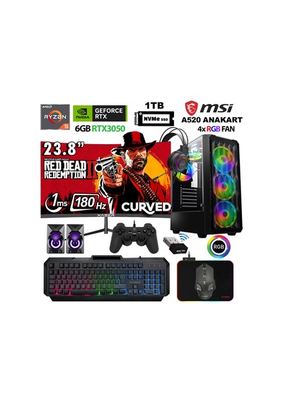 Xaser Armor X130 R5-5500 32 GB 1 TB M.2 NVMe SSD 12 GB RTX3060 24" Free Dos Masaüstü Oyuncu Bilgisayarı