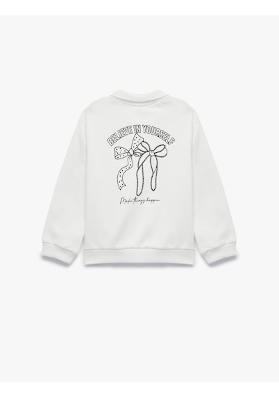 Koton Pamuklu Uzun Kollu Yarım Fermuarlı Polo Yaka Sweatshirt Ekru 7wmg10042ak