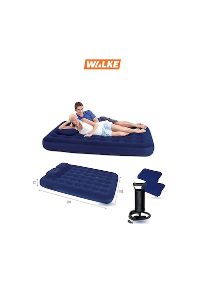 Walke King Çift Kişilik Şişme Yatak Seti (2 Yastık + Pompa Dahil) 203*152*22 CM 2210 Lacivert