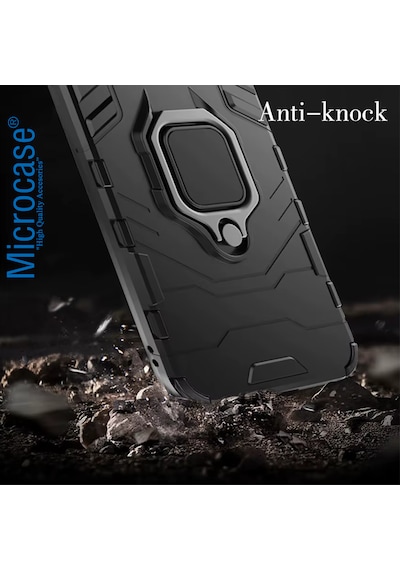 Microcase Nothing Phone 3a Pro İle Uyumlu Batman Serisi Yüzük Standlı Armor Kılıf - Siyah Al3349