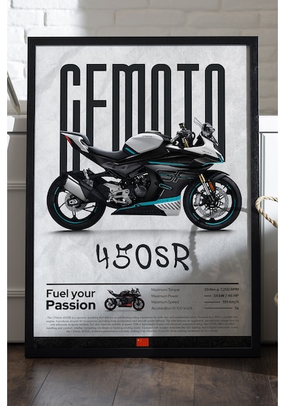 Cfmoto 450 Sr Siyah Ahşap Çerçeveli Poster, Dekoratif Motosiklet Duvar Tablosu