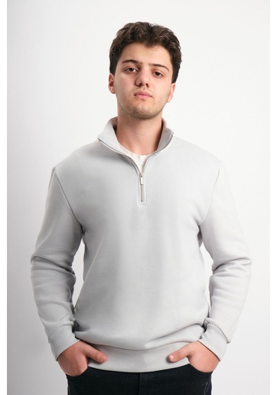 We&me Regular Fit Yarım Fermuarlı Dik Yaka Basic Sweatshirt Gri