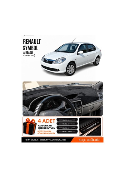 Renault Symbol Airbagli 2008-2011 Uyumlu Torpido Örtüsü, Torpido Kılıfı - Siyah-gri - Re030