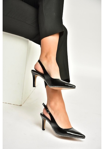 Fox Shoes Y572099760 Siyah Rustik İnce Topuklu Kadın Ayakkabı Siyah