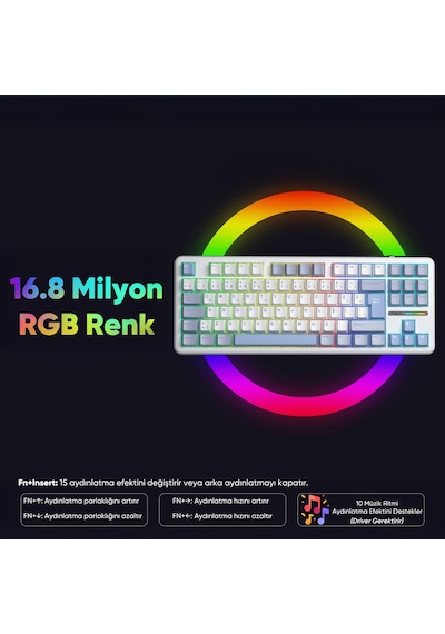 Aula F87 Pro Mekanik Rgb Tkl Graywood V4 Switch Kablosuz Makrolu Hot Swap Türkçe Q Klavye Buz Mavisi