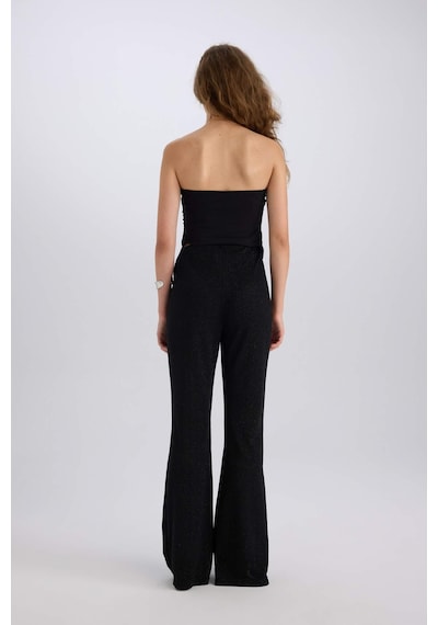 DeFacto Flare Fit Düz Paça Uzun Boy Bürümcük Pantolon E1870AX24WNBK81 Siyah