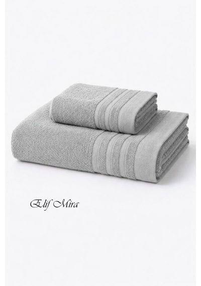 2 Parça Banyo Havlusu Seti Pamuklu Sude 70x140 + 50x85 Cm Gri