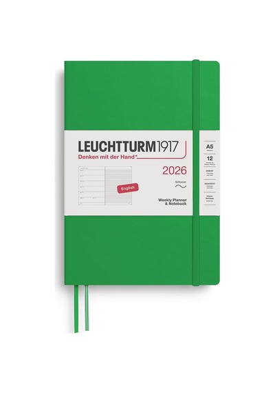 Leuchtturm1917 Orta Boy A5 12 Aylık Ajanda Ve Not Defteri Çizgili 2026 Yumuşak Kapak, İngilizce, Bahar Yaprağı Açık Gri