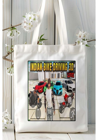 Art Hediye İndian Bike Mobil Oyun Baskılı Bez Çanta Omuz Çantası Çift Tafaflı Baskı Kişiye Özel 3 Çok Renkli