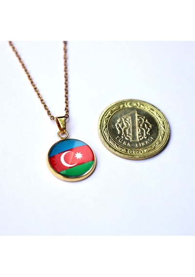 Azerbaycan Bayrağı Altın Kaplama Paslanmaz Çelik Mini Kolye İnce Zincir