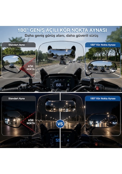 Bakgelal Geniş Açılı Motosiklet Kör Nokta Aynası, Güvenlik Aynası, Scooter, Touring, Adventure Uyuml