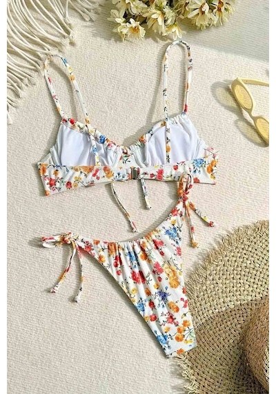 Angelsin Alt Bağlamalı Çiçek Baskılı Bikini Takımı Çok Renkli