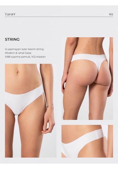 Türen Kadın Lazer Kesim Pamuklu String Külot 912/beyaz Beyaz