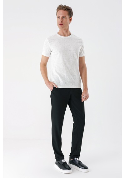 Efor Slim Fit Bisiklet Yaka Sıva Dokuma Pamuklu Ekru Tişört Ts 882 Ekru