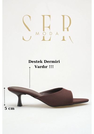 Sermoda Topuklu Kadın Terlik - 5 Cm İnce Topuklu Sivri Burun Kadın Terlik Saten Kahve Sermoda Topuklu Kadın Terlik - 5 Cm İnce Topuklu Sivri Burun Kadın Terlik Saten Kahve