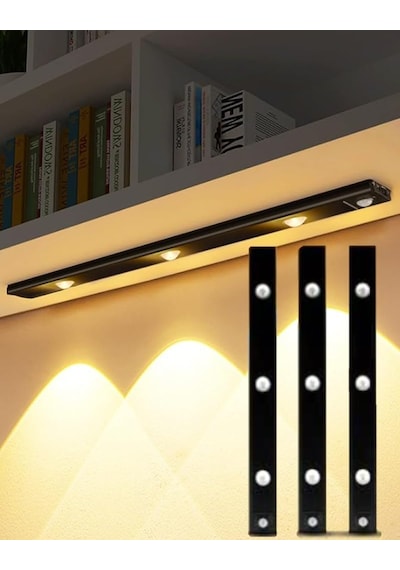 40cm Harekete Duyarlı Led İnsan Vücudu Sensörlü Usb Sarj Taşınabilir Kablosuz Mutfak Elbise Dol 3 Adet 40cm