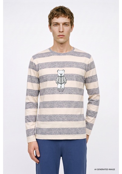 Ac&Co / Altınyıldız Classics Erkek Indıgo Ekru 2'li Yumuşak Dokulu %100 Pamuk Standart Fit Bisiklet Yaka Yan Cepli Çizgili Pijama Takımı Ac&Co / Altınyıldız Classics Erkek Indıgo Ekru 2'li Yumuşak Dokulu %100 Pamuk Standart Fit Bisiklet Yaka Yan Cepli Çizgili Pijama Takımı