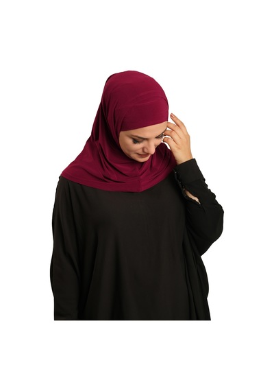 Hürrem Bone Bordo Pratik Hazır Geçmeli Boru Boneli İkili Tesettür Eşarp Sandy Düz 2501 16 bordo