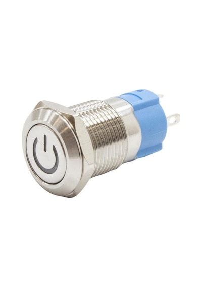 12A-P1Z-C 12Mm Düz Anahtarlı Işıklı Power Metal Buton - Mavi