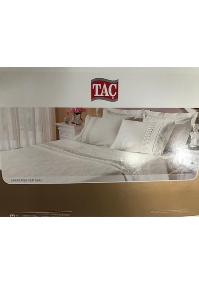 Taç Çift Kişilik Jakar Pike Takımı Alida Ekru