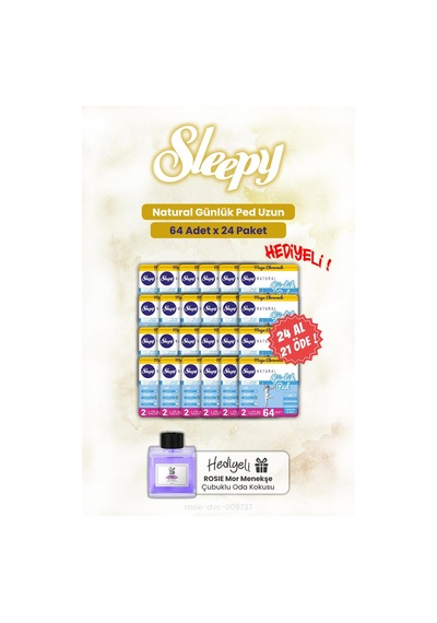Sleepy Bio Natural Günlük Ped Natural Uzun 24 x 64'lü + Rosie Purple Violet Oda Kokusu