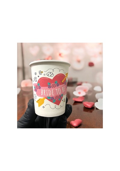 Bekarlığa Veda-bride To Be-kalp Tasarım Tek Kullanımlık 7 Oz 100 Adet Karton Bardak 1