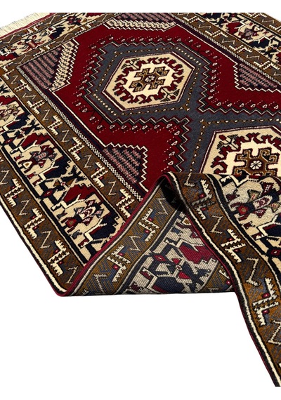 El Dokuma Sıfır Yahyalı Halısı 122x220 Kırmızı Beyaz Kök Boya %100