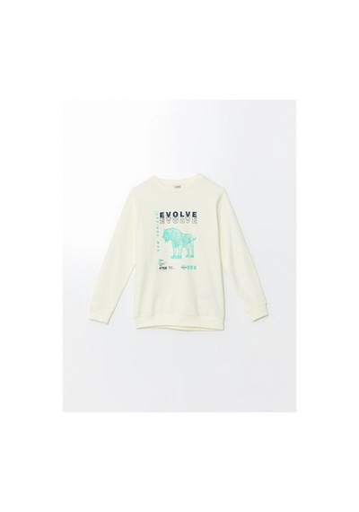 LC Waikiki Bisiklet Yaka Erkek Çocuk Sweatshirt Ekru