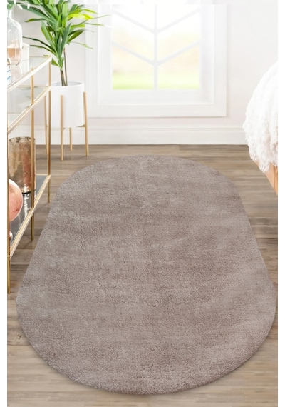 Vl Yuvarlak Comfort Ponpon Saçaklı Peluş Post Halı Kahverengi Halı Kahverengi Overloklu Oval
