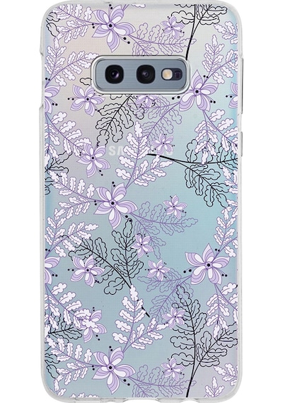 Samsung Galaxy Uyumlu S10e Kapak Floral Lila Tasarımlı Şeffaf Silikon Kılıf