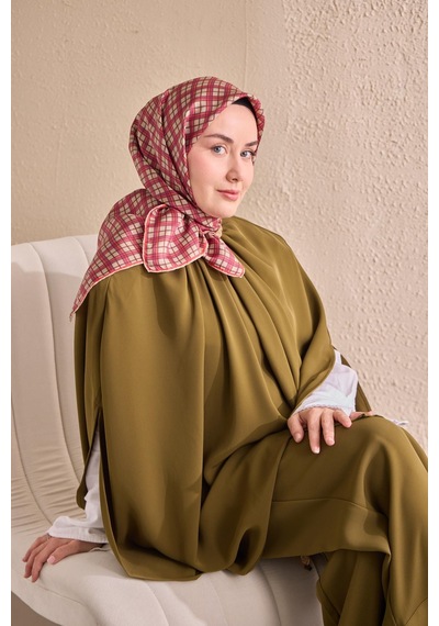 Silk Home Twill İpek Eşarp Ekose Pembe Çok Renkli