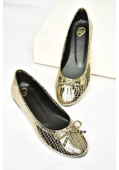 Fox Shoess726056307 Altın Yılan Baskılı Kadın Babet Altın