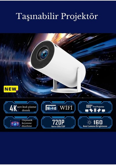 Taşınabilir Sinema Projeksiyon 720p Ev Sineması Bluetooth Android Akıllı Projektör