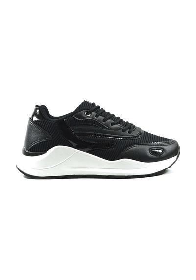 Flet 119 Siyah Bağlı Yüksek Taban Kadın Sneaker Spor Ayakkabı Siyah