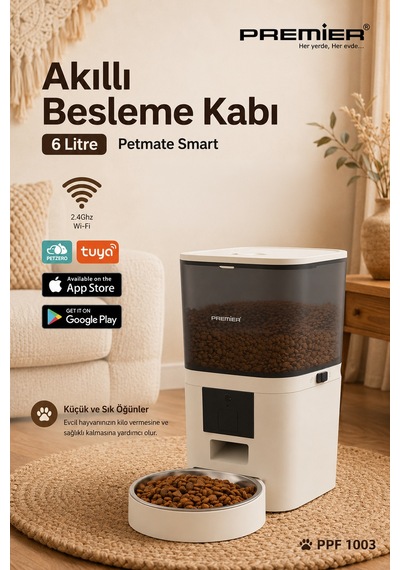 Ppf 1003 - Akıllı Otomatik Mama Kabı 6 Lt Mobil Uygulama İle Yemek Programı Ve Manuel Besleme Petmate Smart - Krem