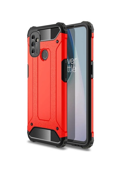 Noktaks - One Plus Nord N100 Uyumlu - Kılıf Çift Katman Zırh Tank Crash Military Kapak - Kırmızı
