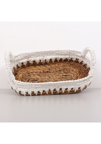 Bodrum 35x16x16 Cm. Doğal Abaka El Yapımı Oval Sepet Bej