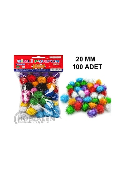100 Adet. Simli Ponpon. 20 Mm. Renkli Peluş Ponpon. Minik Ponpon.