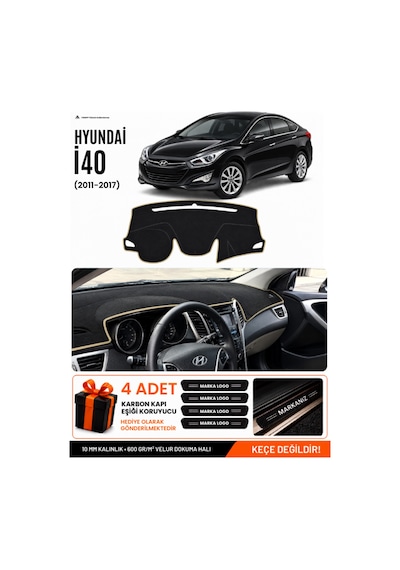 Hyundai İ40 2011-2017 Uyumlu Torpido Koruma, Torpido Örtüsü, Torpido Kılıfı - Siyah Bej