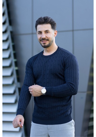 Hk Premium Triko Kazak Fitilli Slim Fit Bisiklet Yaka Likralı Kışlık Sweatshirt Lacivert Hk Premium Triko Kazak Fitilli Slim Fit Bisiklet Yaka Likralı Kışlık Sweatshirt Lacivert