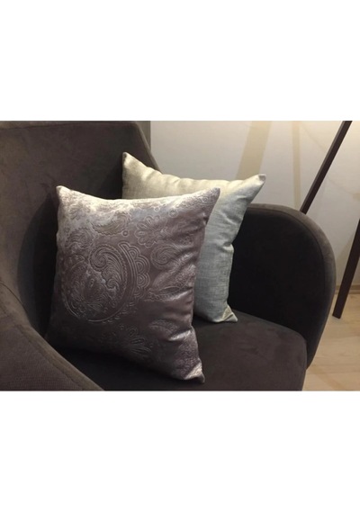 Linen Keten Gümüş&antik Baskılı Kadife Kırlent Vizon 45x45cm 2.li - 556 45 x 45