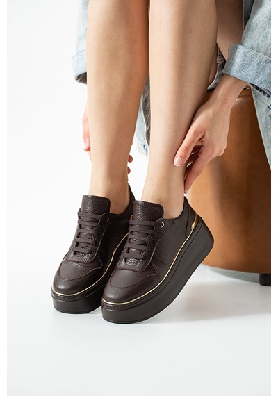 Dericia Shoes Nica Hakiki Deri Kadın Günlük Rahat Sneaker Ayakkabı Kahverengi