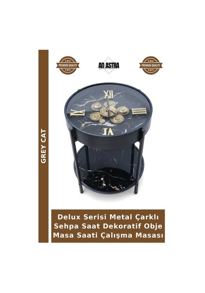 Delux Serisi Metal Çarklı Sehpa Saat Dekoratif Obje Masa Saati Çalışma Masası