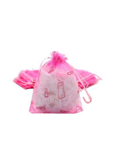 Süsle Flok Baskılı Büzgülü Kese Pembe 10 x 12 CM 25 Adet Pembe