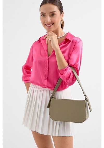 Lovelystore Düz Baget Astarlı 3 Gözlü Basic Omuz Çantası 27x15 Krem