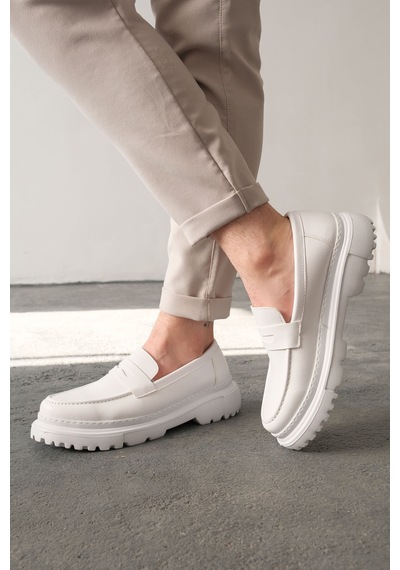 Roof Atelier Erkek Beyaz Kalın Taban Loafer Ayakkabı - 2417 - Fbt Beyaz