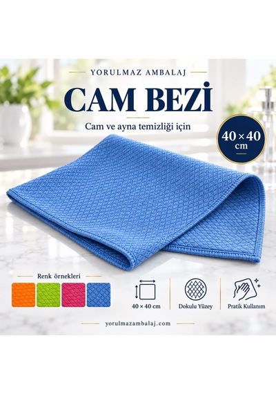 40x40 Baklava Desenli Cam Bezi İz Bırakmayan Mikrofiber Temizlik Bezi Gri