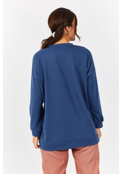 Armonika Kadın Koyu Mavi Yuvarlak Yaka Oversize Sweatshirt Arm-22k024027